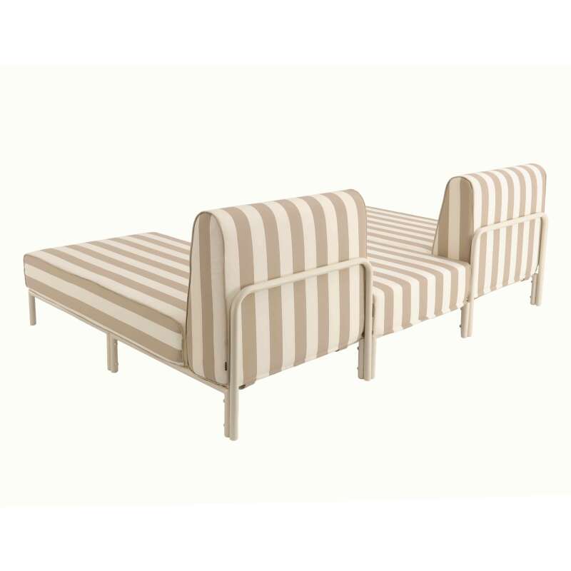 Sofá modular de exterior a rayas para 3 personas con 2 chaise longues y 1 puf (3/8)