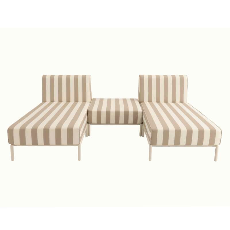Sofá modular de exterior a rayas para 3 personas con 2 chaise longues y 1 puf (4/8)