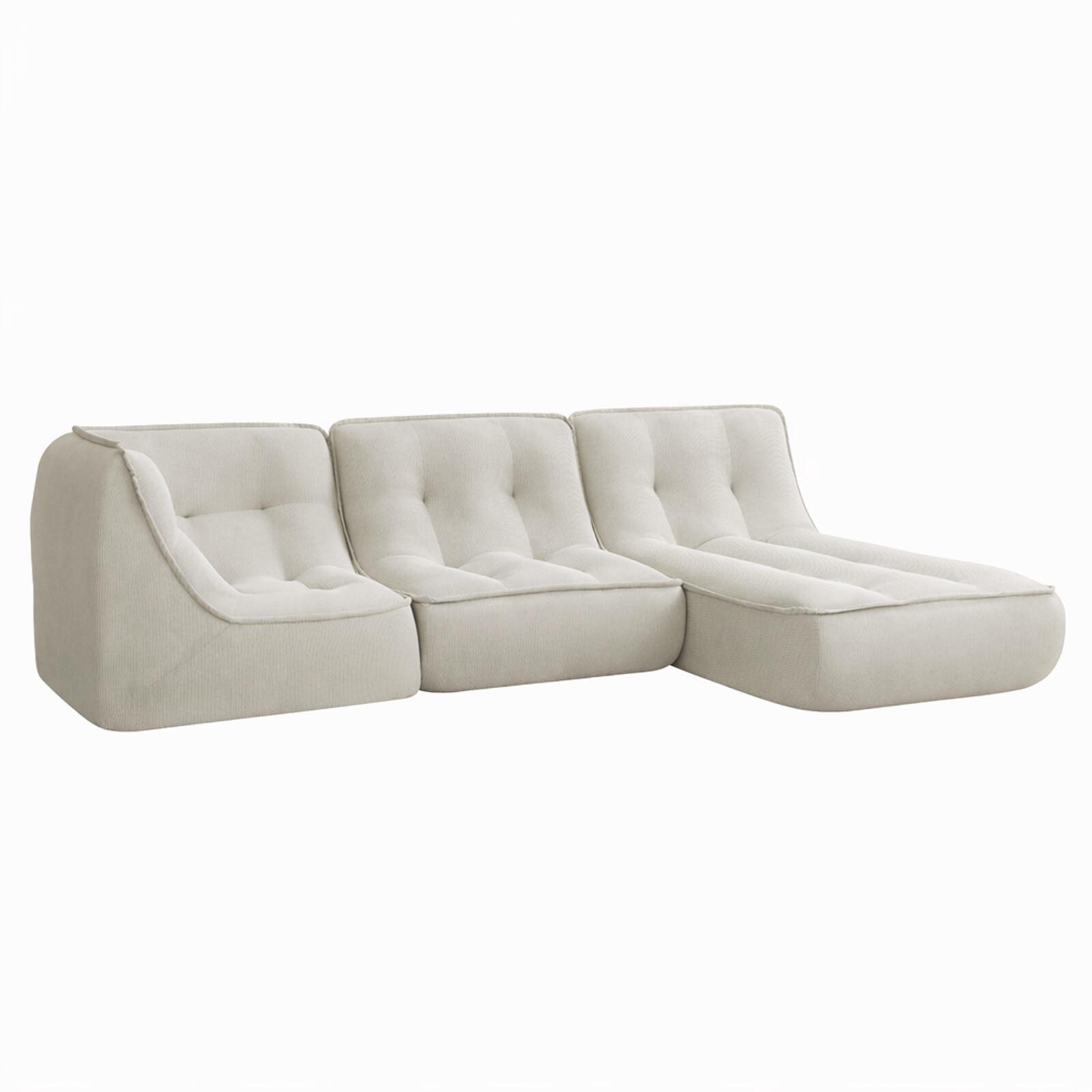 Sofá modular de 3 plazas de tejido de acanalado con chaise longue