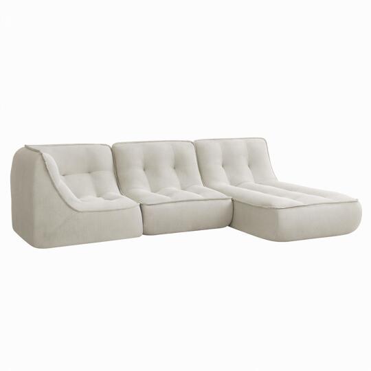 Sofá modular de 3 plazas de tejido de acanalado con chaise longue