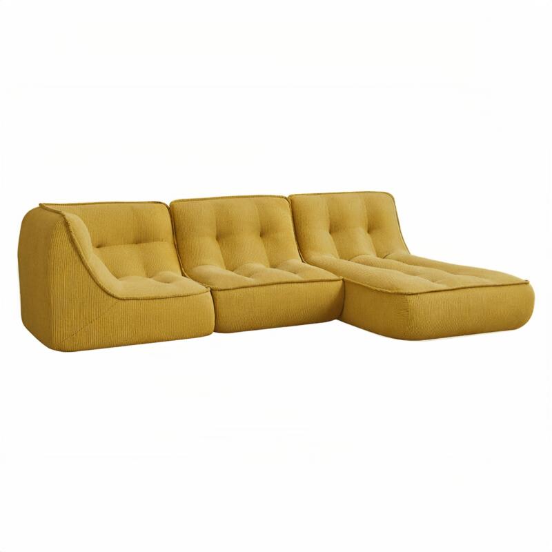 Sofá modular de 3 plazas de tejido de acanalado con chaise longue