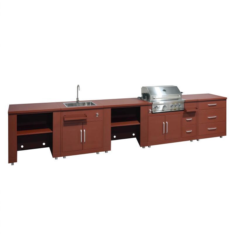 Cocina de exterior de metal con fregadero de exterior, barbacoa y almacenaje - 5 módulos