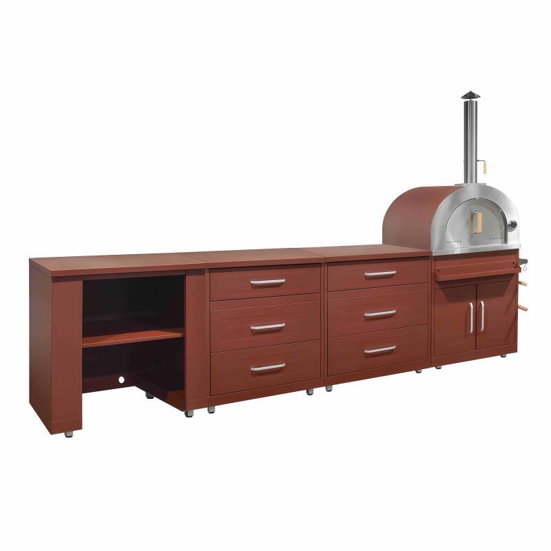 Cocina de exterior de metal con horno a pizza y almacenaje - 4 módulos