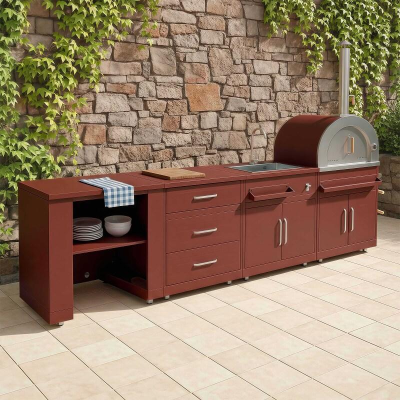 Cocina de exterior de metal con fregadero de exterior, horno a pizza y almacenaje - 4 módulos - Lifestyle