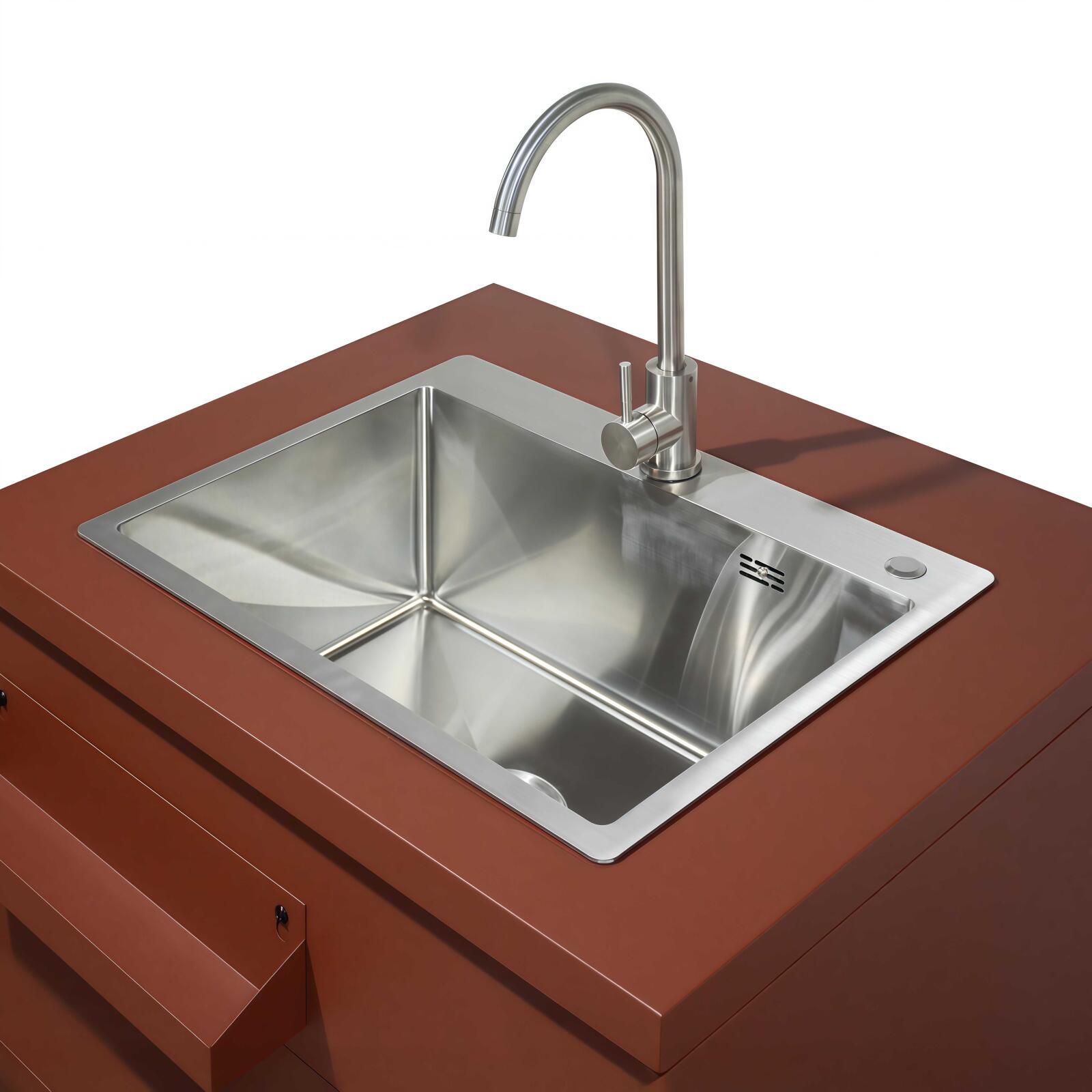 Cocina de exterior de metal con fregadero de exterior y almacenaje - 3 módulos