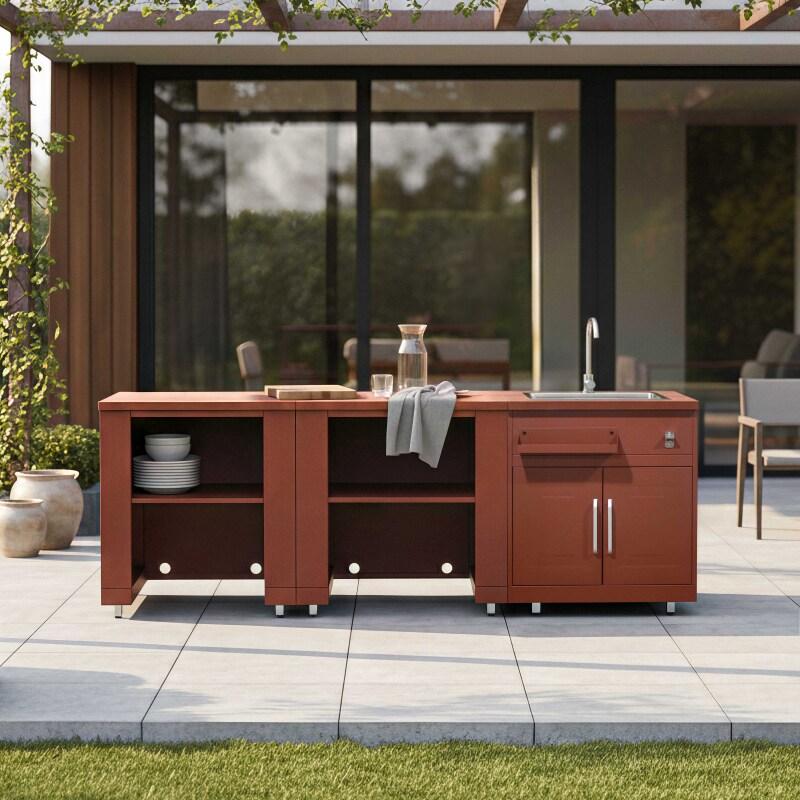 Cocina de exterior de metal con fregadero de exterior y almacenaje - 3 módulos - Lifestyle