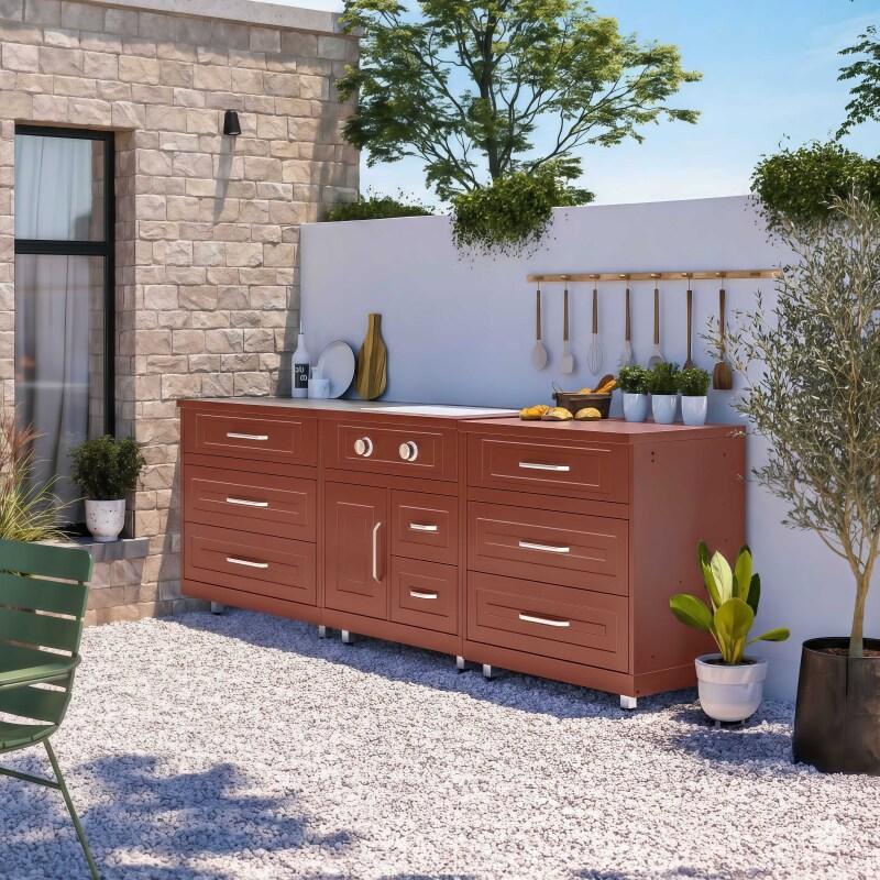 Cocina de exterior de metal con cocina a gas y almacenaje - 3 módulos - Lifestyle