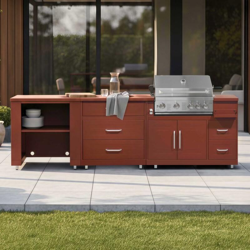 Cocina de exterior de metal con barbacoa y almacenaje - 3 módulos - Lifestyle