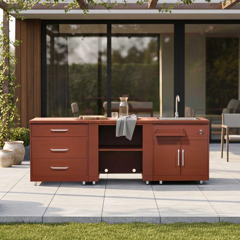 Cocina de exterior de metal con fregadero de exterior y almacenaje - 3 módulos - Lifestyle