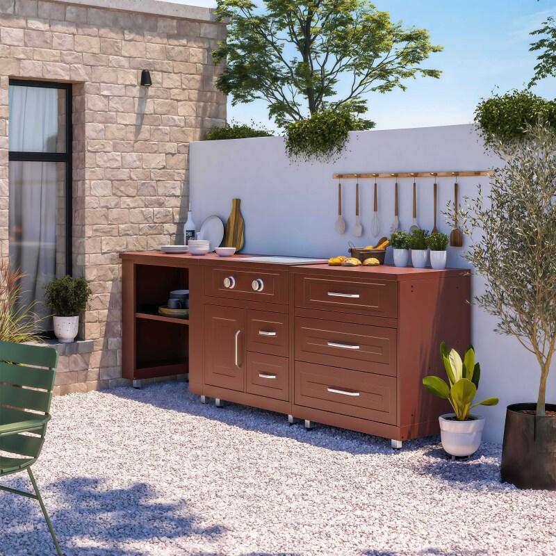 Cocina de exterior de metal con cocina a gas y almacenaje - 3 módulos - Lifestyle