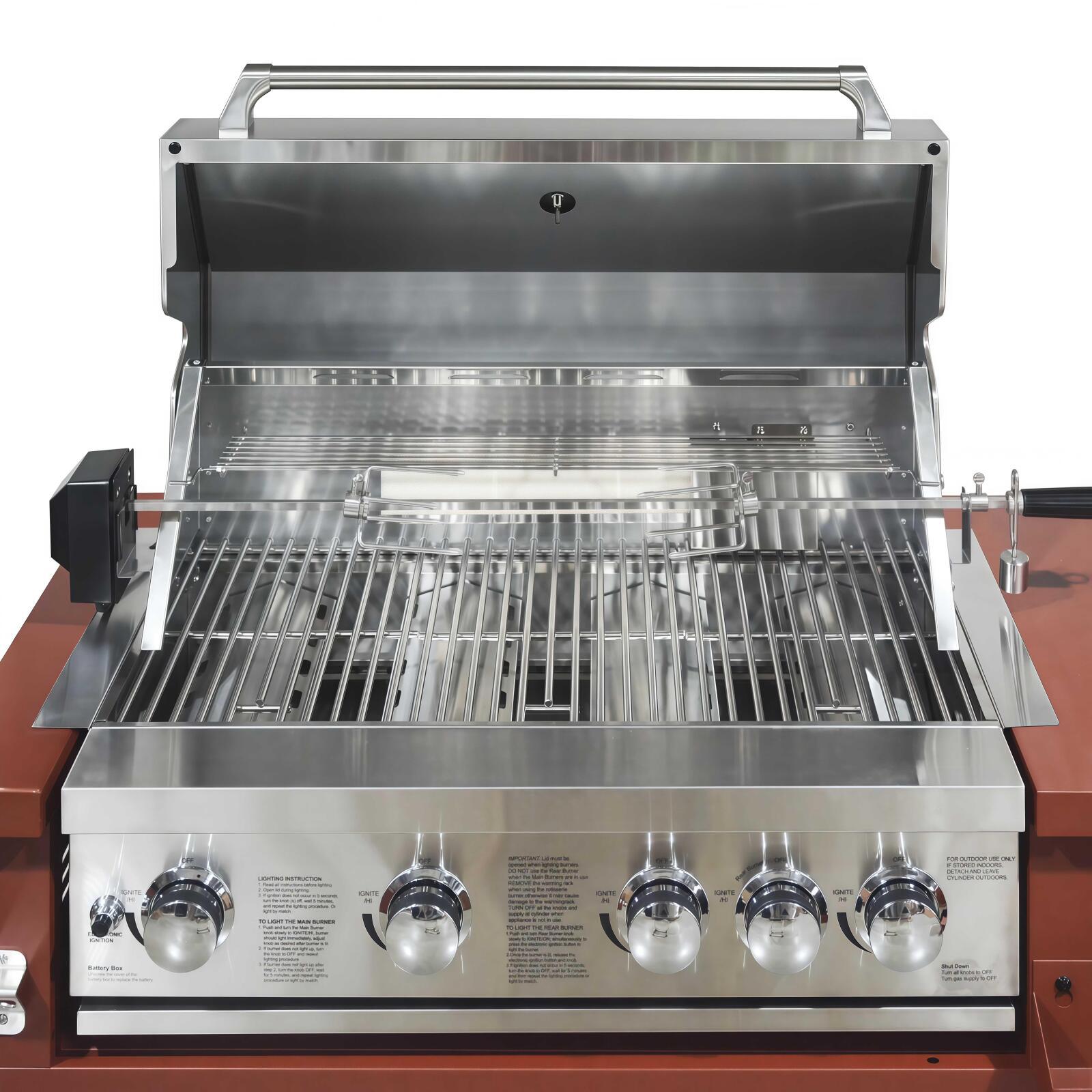 Cocina de exterior de metal con horno a pizza, cocina a gas, barbacoa y almacenaje - 3 módulos