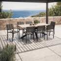Mesa de jardín de madera de acacia y aluminio 200x95 cm y 8 sillas con reposabrazos de textilene - Lifestyle