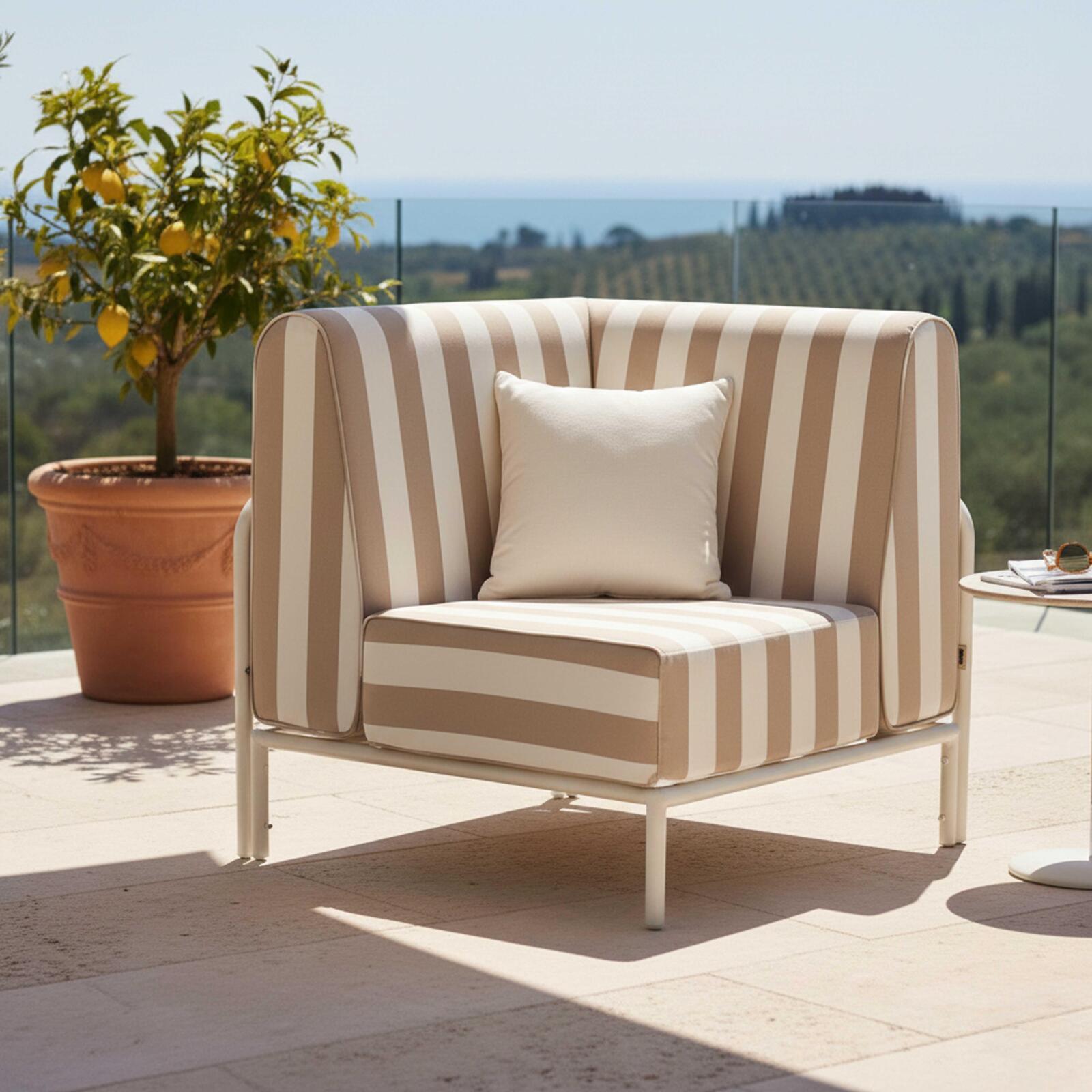 Sillón esquinero a rayas para sofá modular de exterior