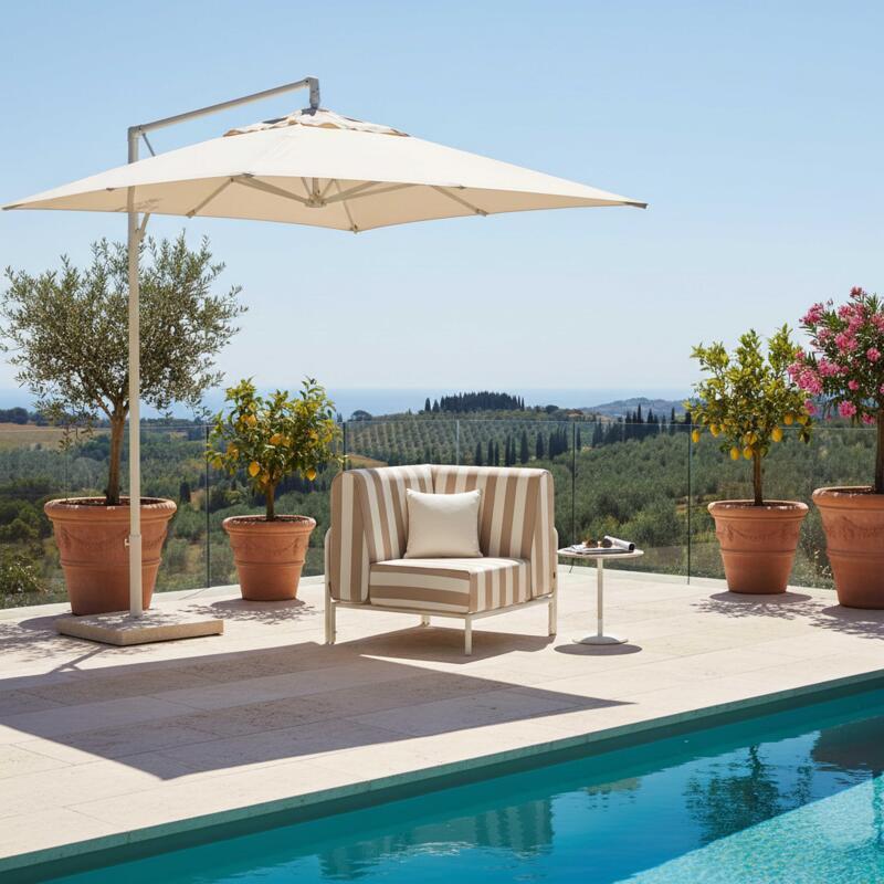 Sillón esquinero a rayas para sofá modular de exterior