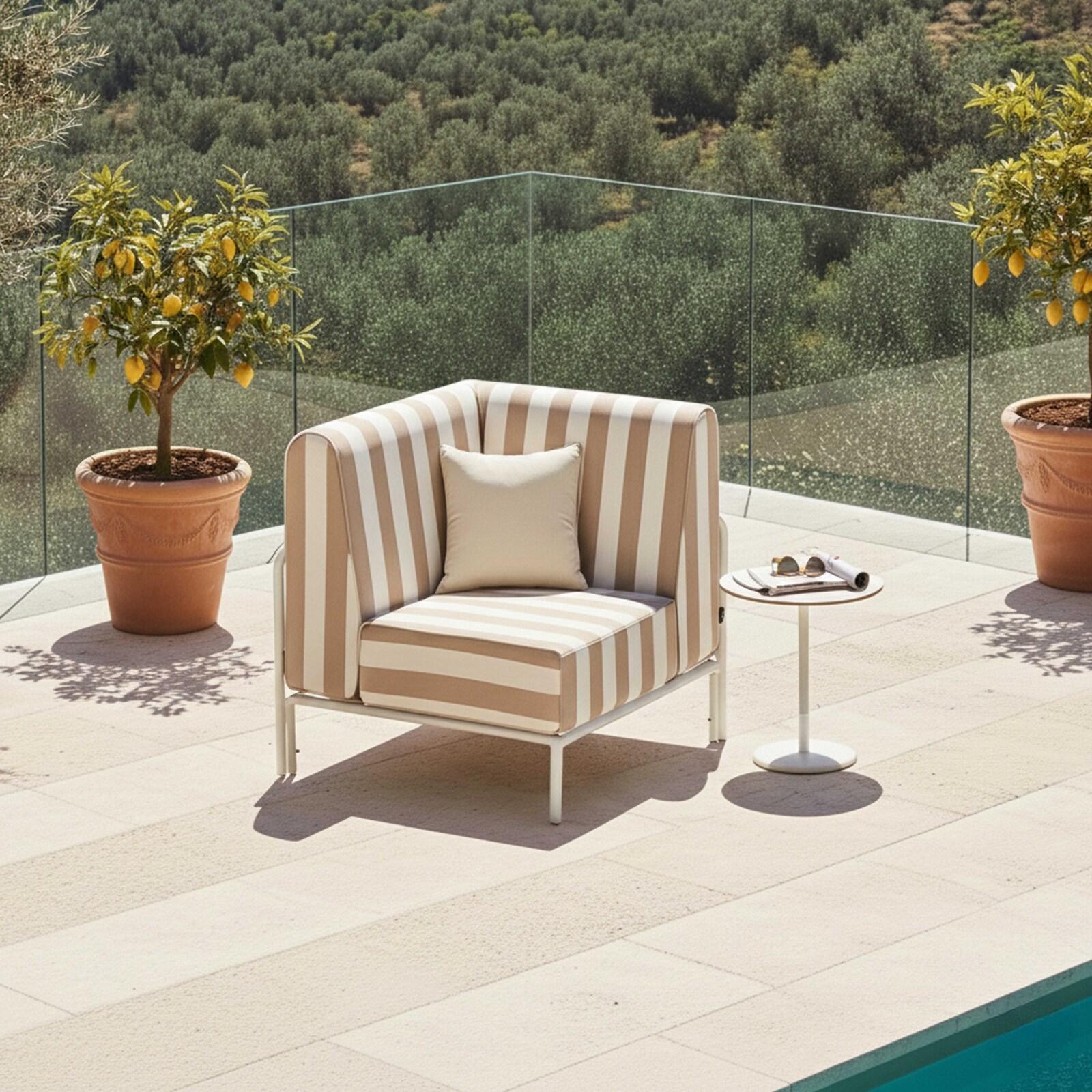 Sillón esquinero a rayas para sofá modular de exterior