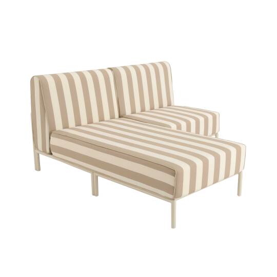 Sofá modular de exterior a rayas para 2 personas con 1 sillón y 1 chaise longue