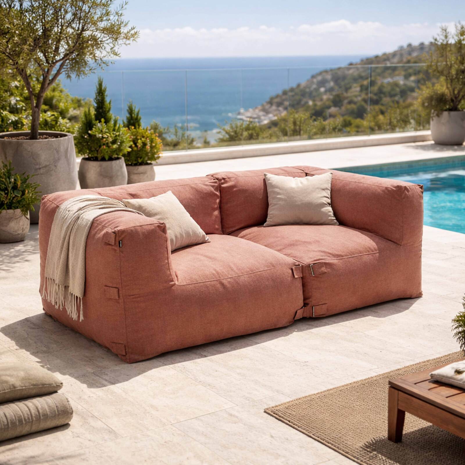 Sofá modular de exterior para 2 personas con 2 sillones esquineros