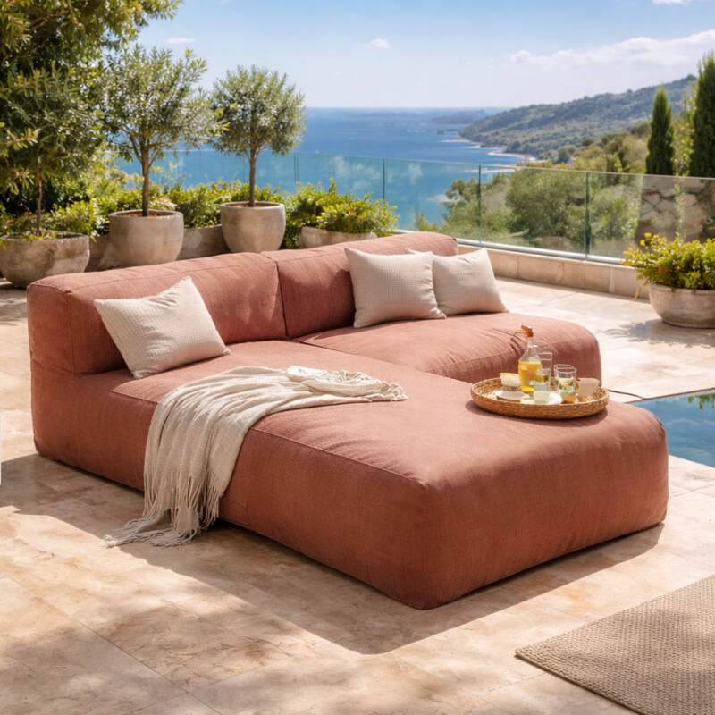 Sofá modular de exterior para 2 personas con 1 sillón y 1 chaise longue