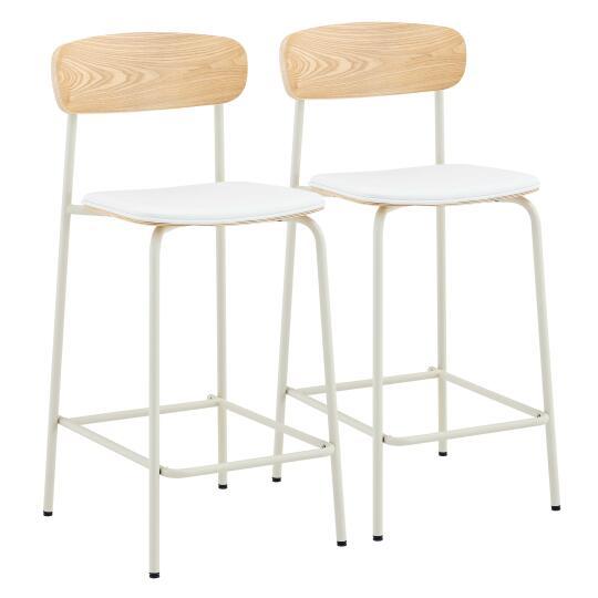 Sillas altas símil cuero de madera y metal - Lote de 2 | Oviala