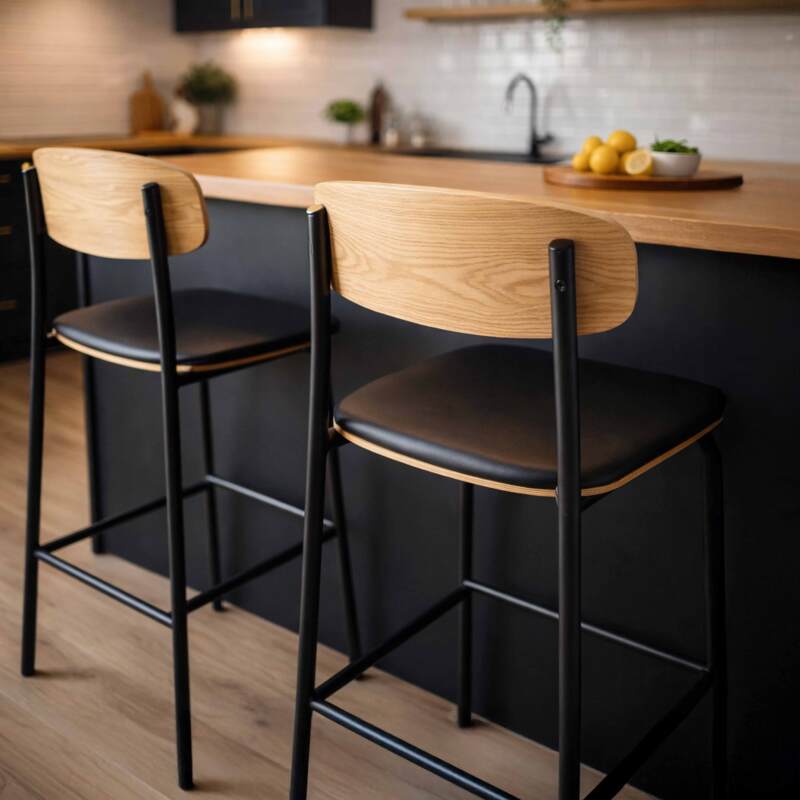 Sillas altas símil cuero de madera y metal - Lote de 2 (2/7)