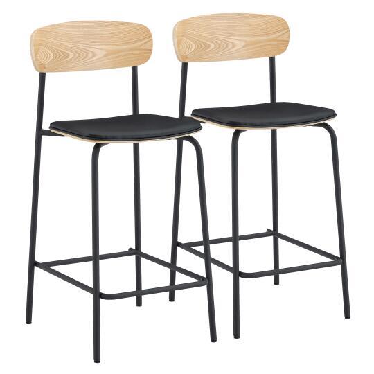 Sillas altas símil cuero de madera y metal - Lote de 2 | Oviala