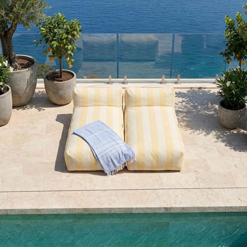 Sofá modular de exterior para 2 personas con 2 chaise longue a rayas (2/6)