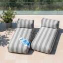 Sofá modular de exterior para 2 personas con 2 chaise longue a rayas