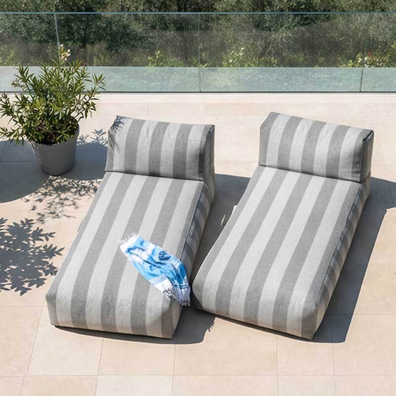 Sofá modular de exterior para 2 personas con 2 chaise longue a rayas (2/6)