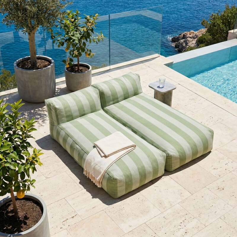 Sofá modular de exterior para 2 personas con 2 chaise longue a rayas (2/6)
