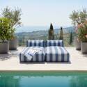 Sofá modular de exterior para 2 personas con 2 chaise longue a rayas