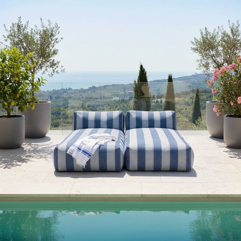 Sofá modular de exterior para 2 personas con 2 chaise longue a rayas (2/6)