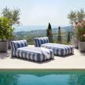 Sofá modular de exterior para 2 personas con 2 chaise longue a rayas