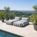 Sofá modular de exterior para 2 personas con 2 chaise longue a rayas