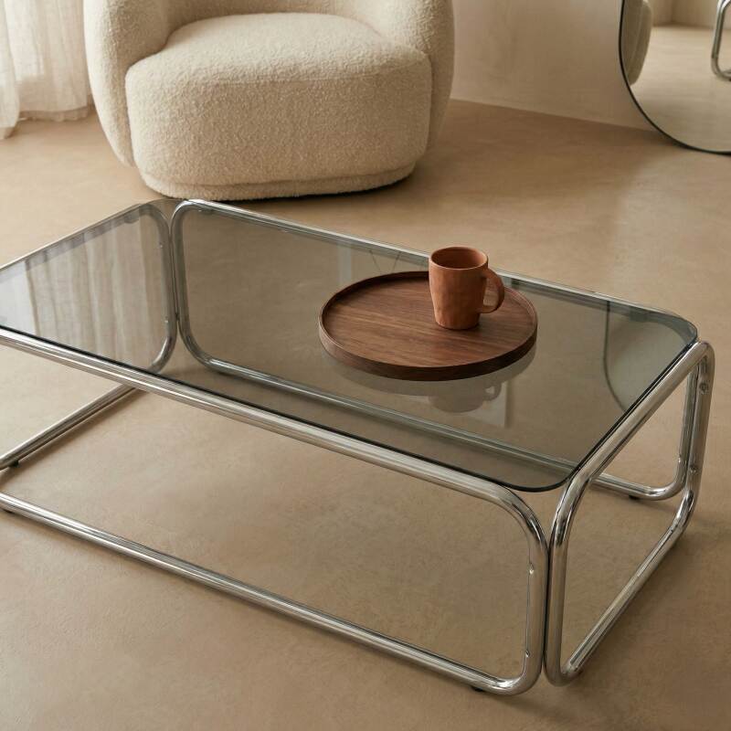 Mesa de centro de cristal templado rectangular 110x50 cm (7/8)