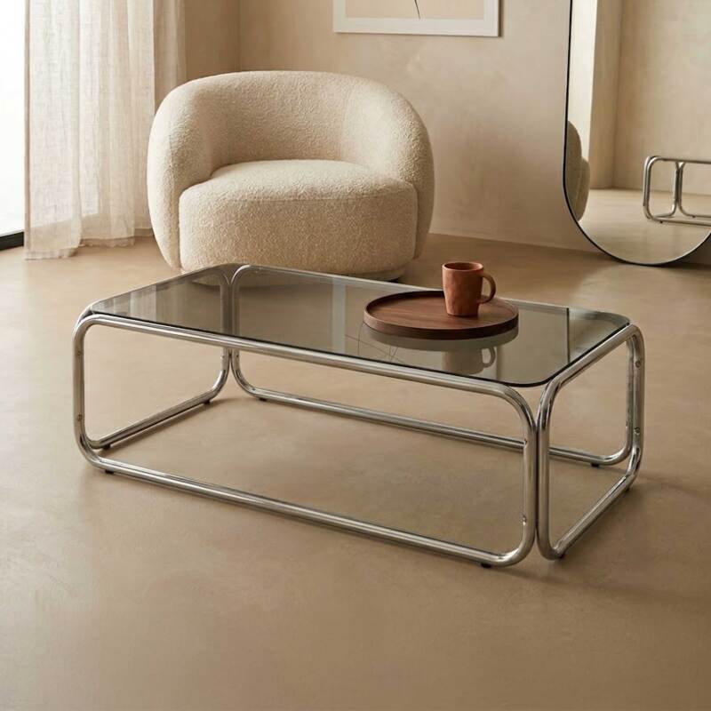 Mesa de centro de cristal templado rectangular 110x50 cm