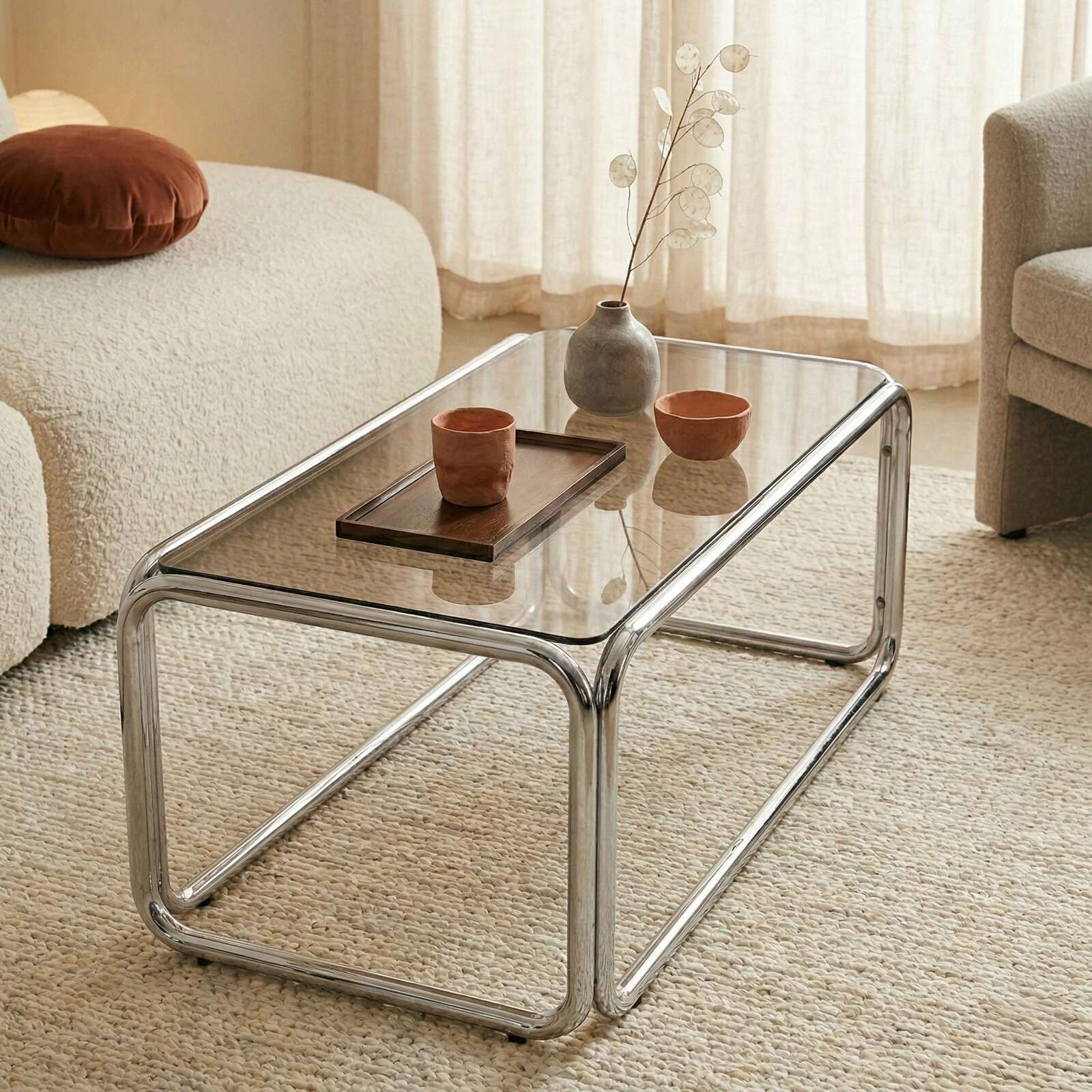 Mesa de centro de cristal templado rectangular 110x50 cm