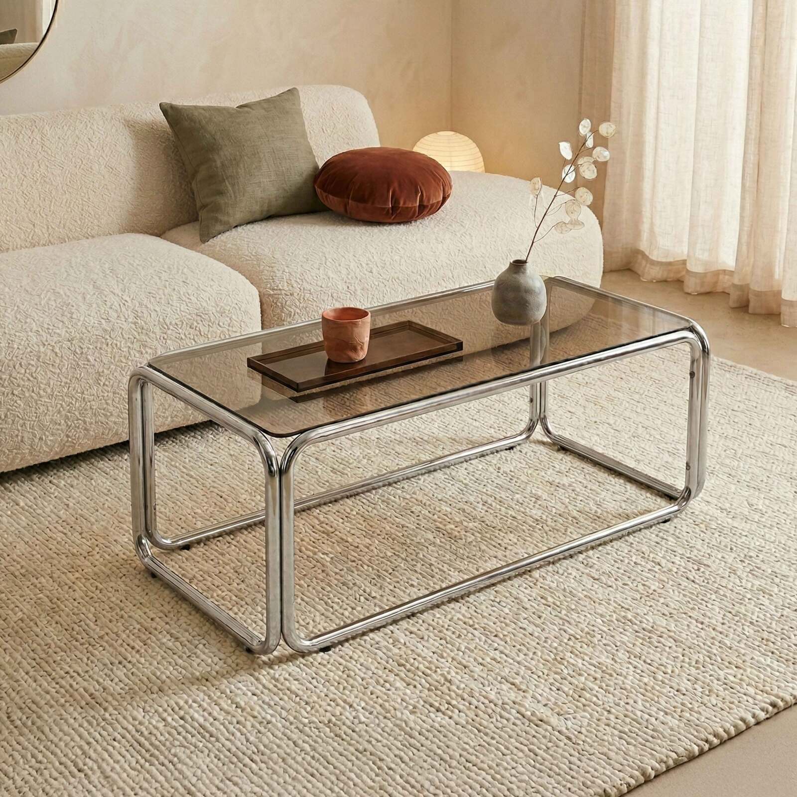 Mesa de centro de cristal templado rectangular 110x50 cm
