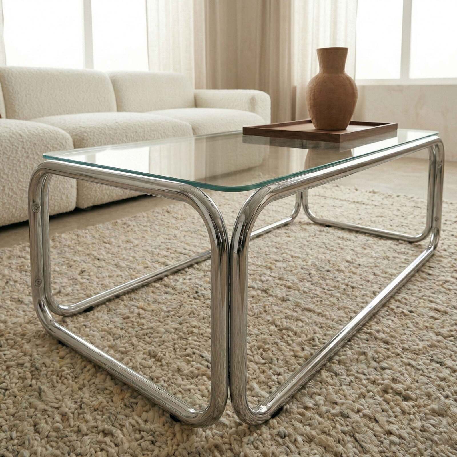 Mesa de centro de cristal templado rectangular 110x50 cm