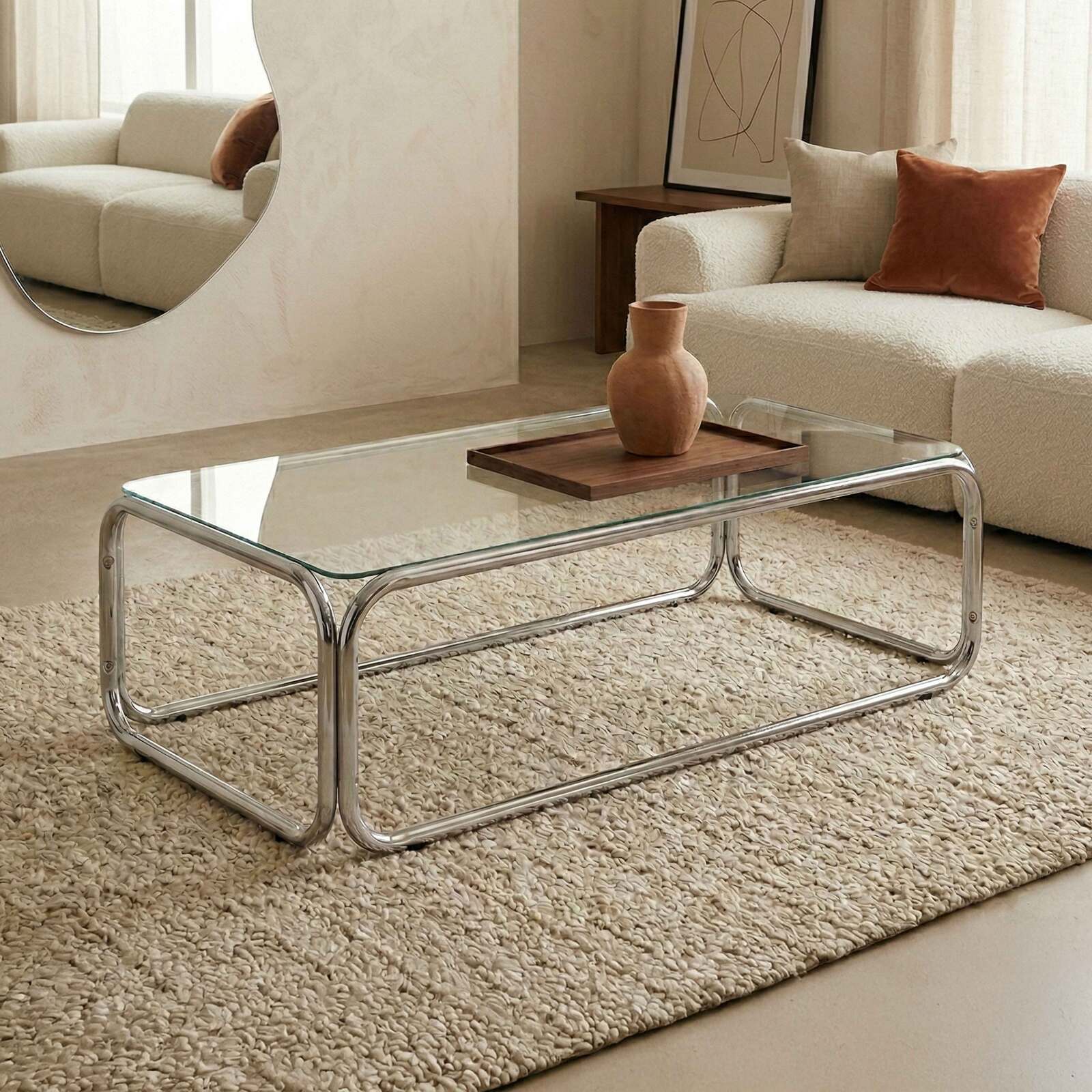 Mesa de centro de cristal templado rectangular 110x50 cm