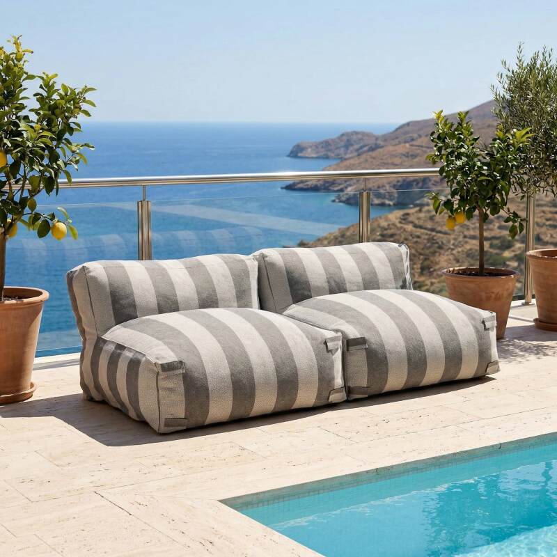 Sofá modular de exterior para 2 personas con 2 sillones a rayas - Lifestyle