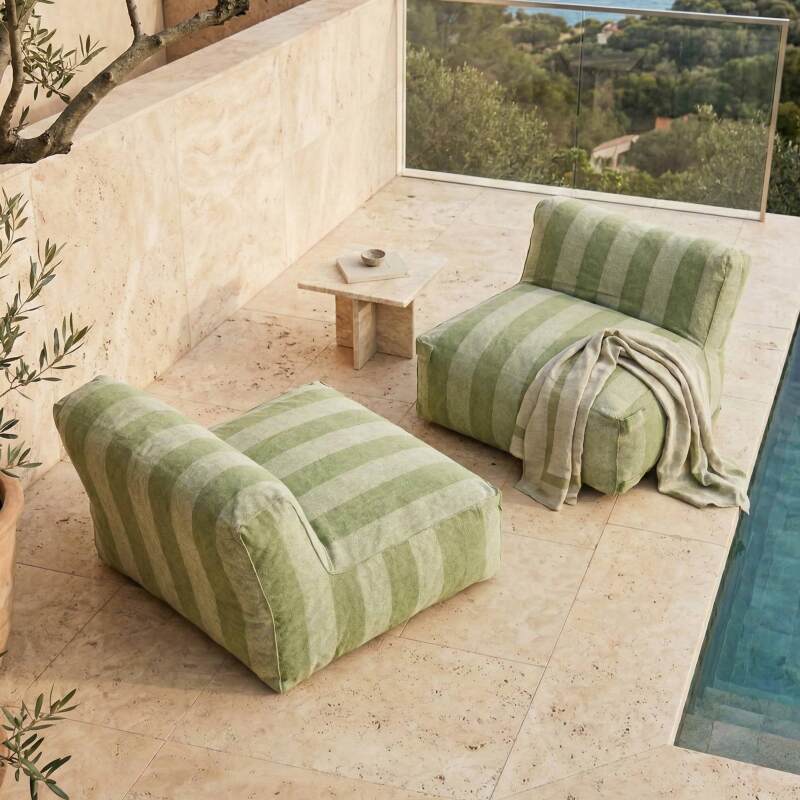 Sofá modular de exterior para 2 personas con 2 sillones a rayas (2/7)