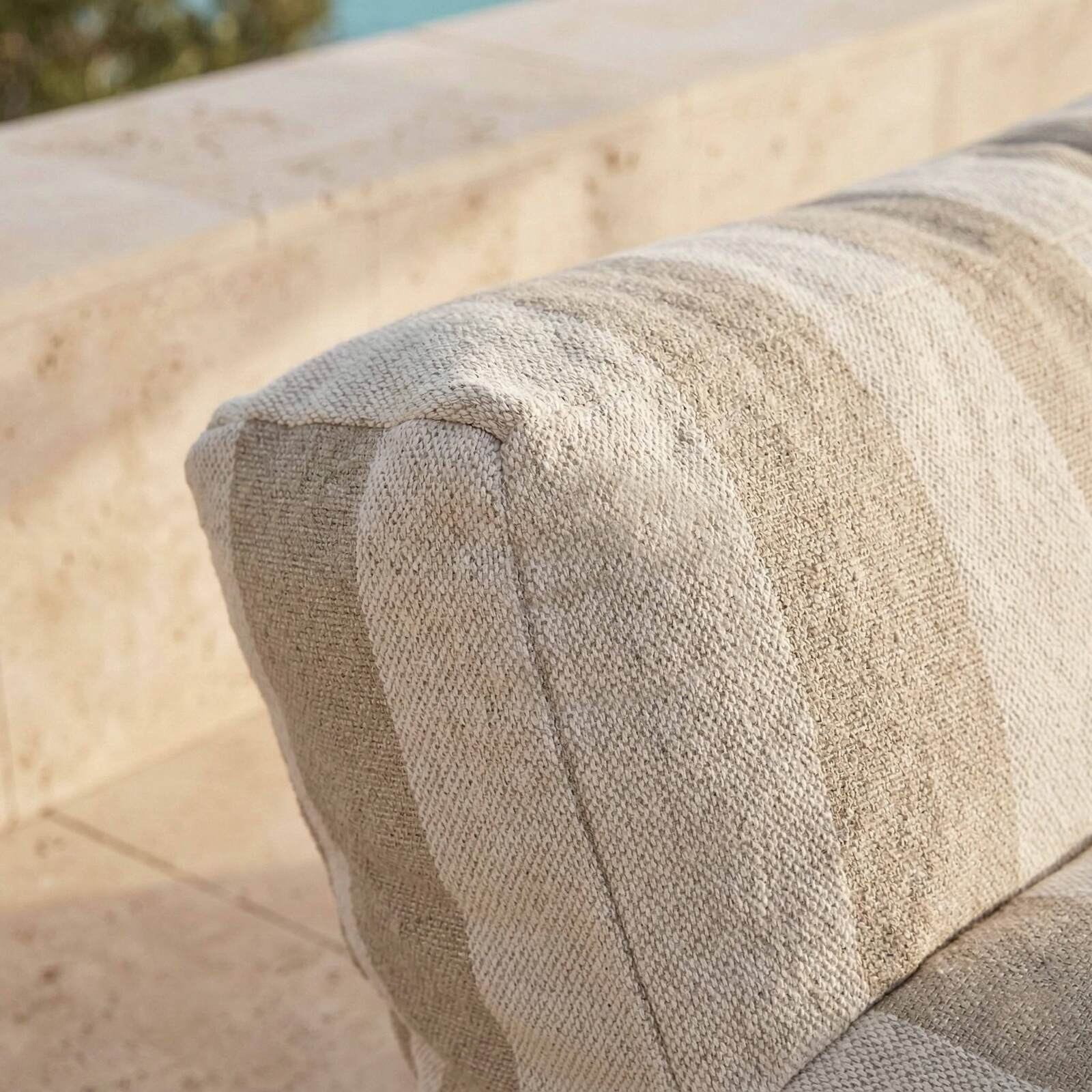 Sofá modular de exterior para 2 personas con 2 sillones a rayas