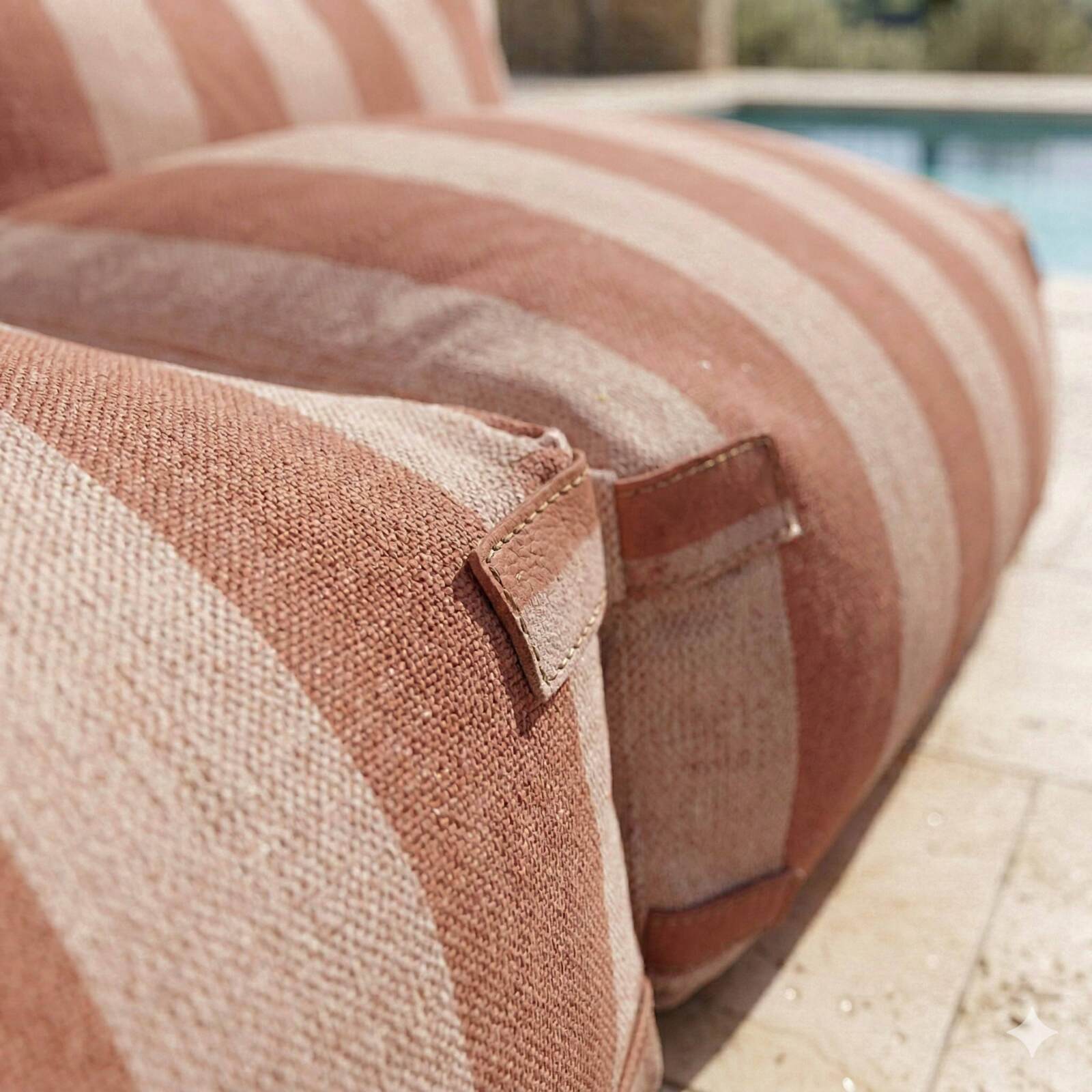 Sofá modular de exterior para 2 personas con 2 sillones a rayas