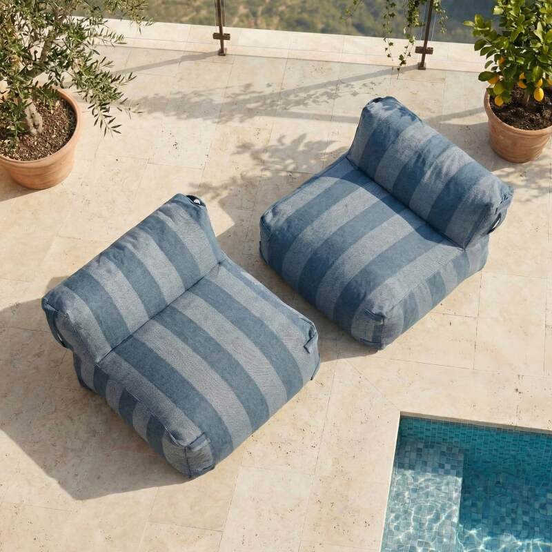 Sofá modular de exterior para 2 personas con 2 sillones a rayas (2/7)