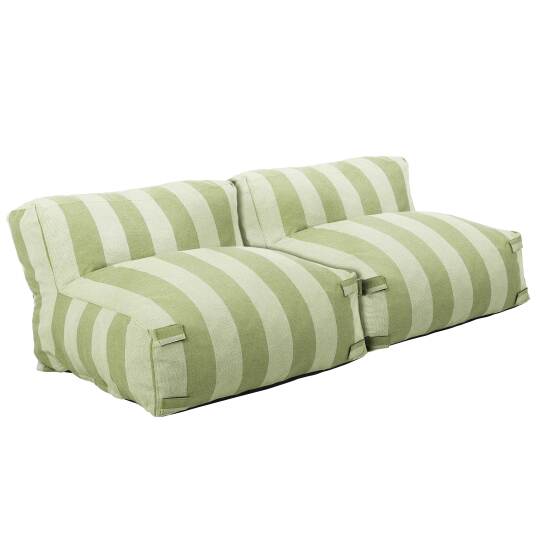 Sofá modular de exterior para 2 personas con 2 sillones a rayas | Oviala