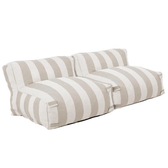 Sofá modular de exterior para 2 personas con 2 sillones a rayas | Oviala