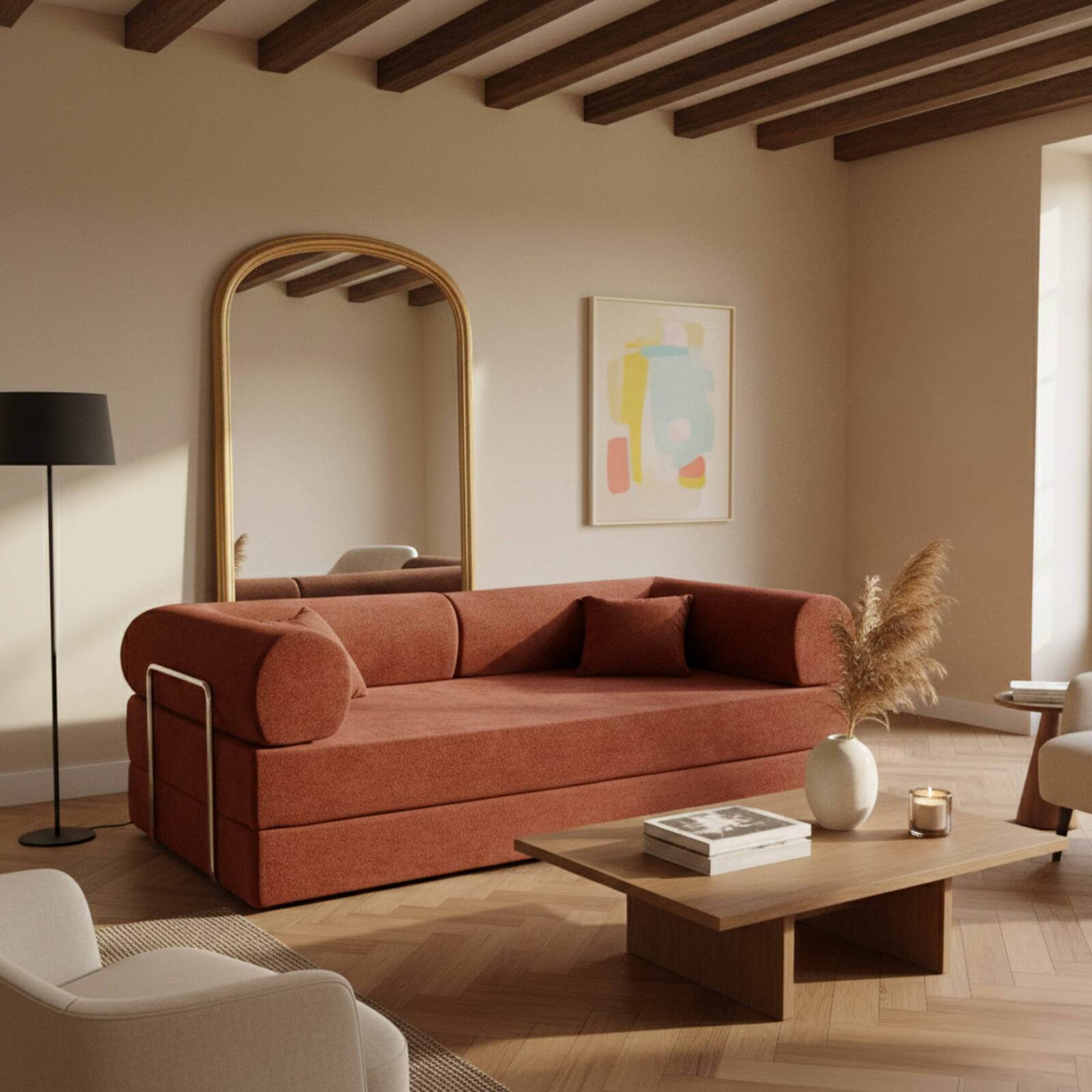 Sofá cama 2 plazas de tela con cojines modulares