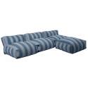 Sofá modular de exterior a rayas para 4 personas con 3 sillones y 1 puf