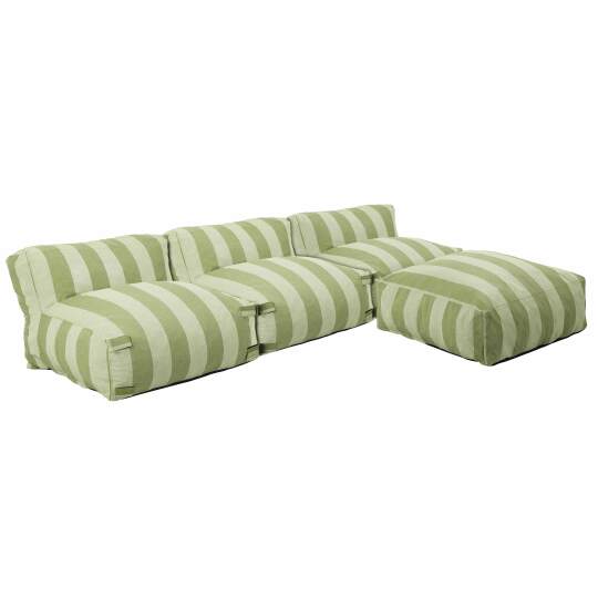 Sofá modular de exterior a rayas para 4 personas con 3 sillones y 1 puf | Oviala