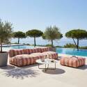 Sofá modular de exterior a rayas para 4 personas con 3 sillones y 1 puf